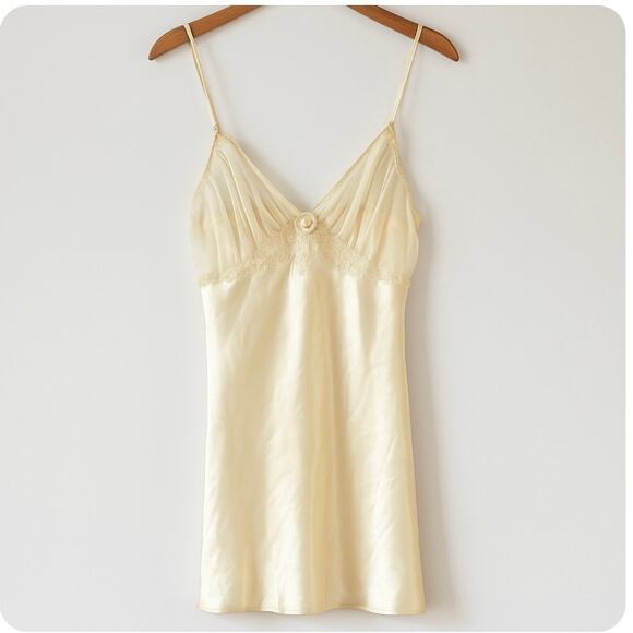 Vintage Y2K Cream Satin Slip Dress Romantic Feminine Soft Girl Medium - Picture 2 of 6